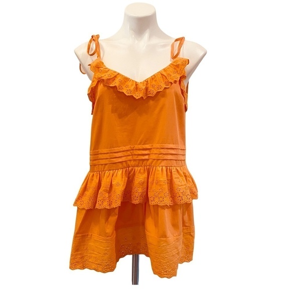 ANTHROPOLOGIE X MARE MARE Josephine Ruffle Eyelet Lace Trim Top Orange Size S - Picture 5 of 11